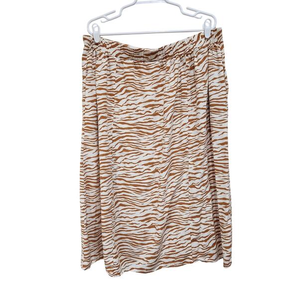 Ava & Viv Zebra Stripe Midi Pull On A-Line Slit Skirt Cream Brown Size 1X - Picture 4 of 7